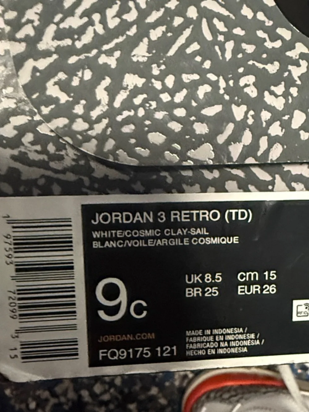 Jordan Kids White Sneakers with Grey Elephant Print and Red Accents